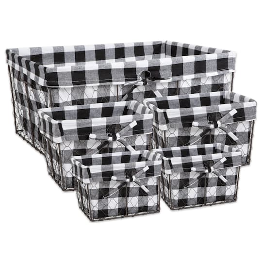 DII® Black & White Checkered Chicken Wire Basket 5 Piece Set